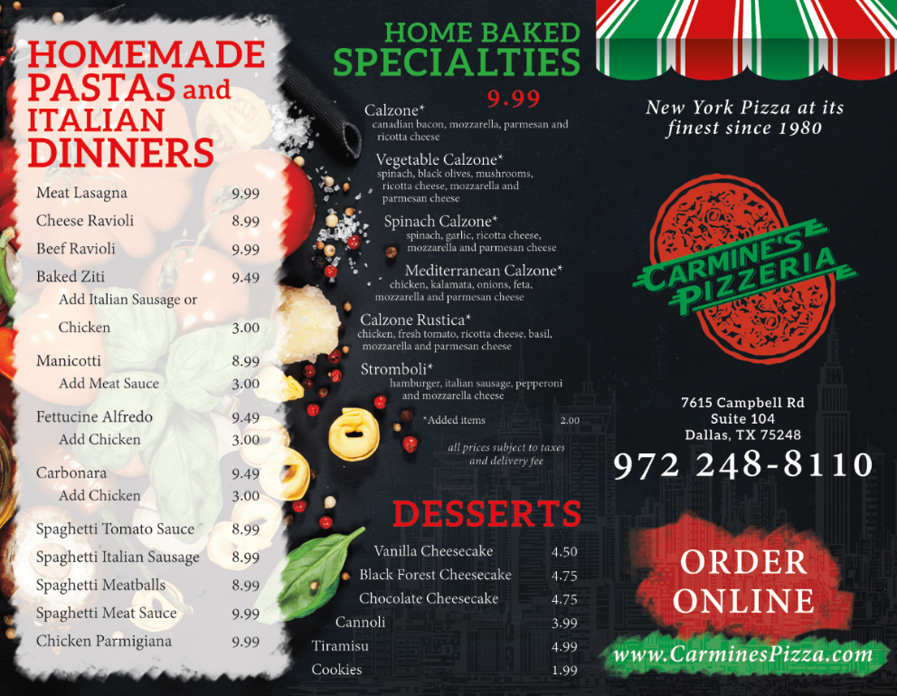 front of menu
