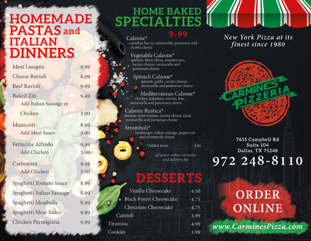 front of menu
